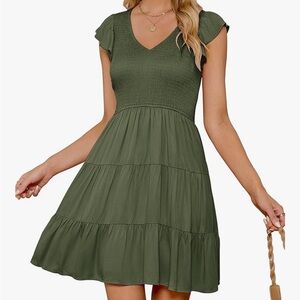 Green Ruffled Sleeve Dress